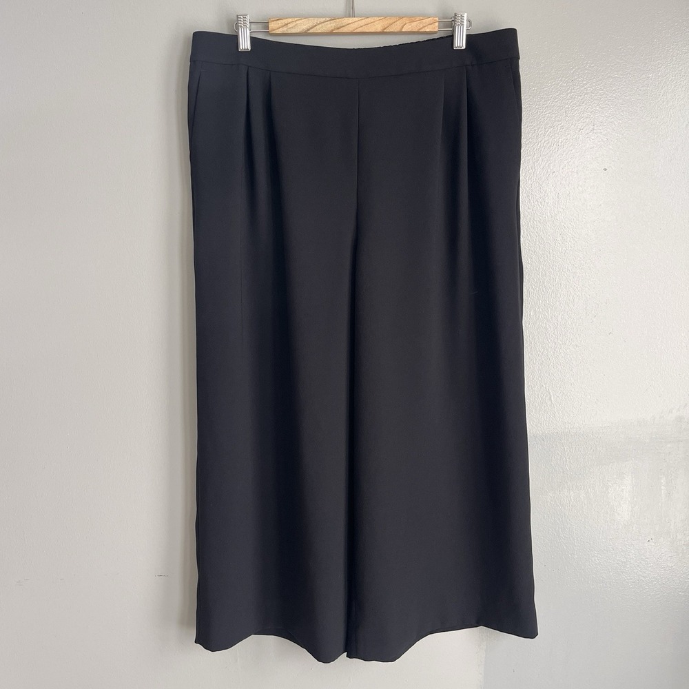 J. Crew Wide Leg Crop Pants Crepe Pockets Black High Rise Pleated H6530 Size 16